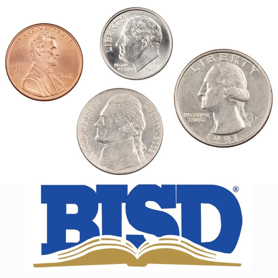 coins and Birdville ISD logo