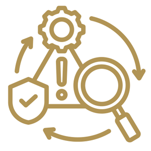 magnifying glass gear and safe symbol