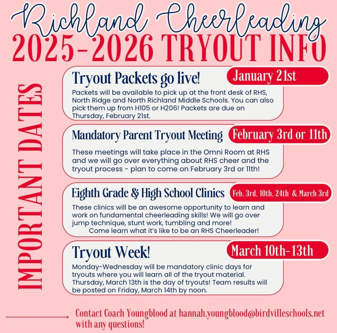 2025 Tryout Important Dates