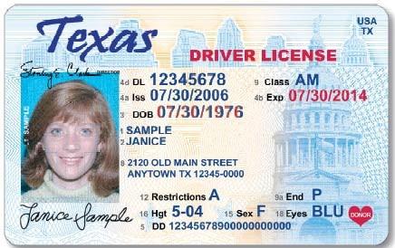 image of sample Texas drivers license
