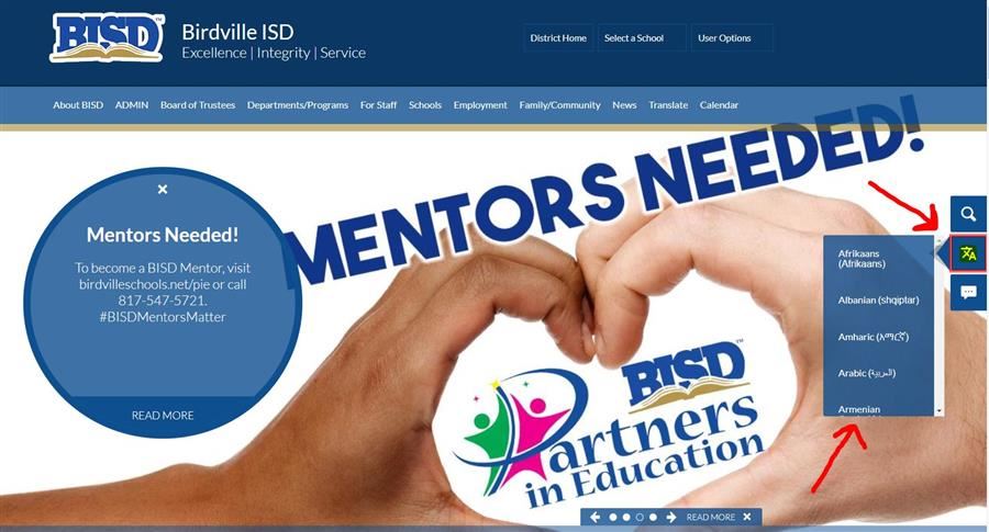 screen shot of Birdville ISD homepage 