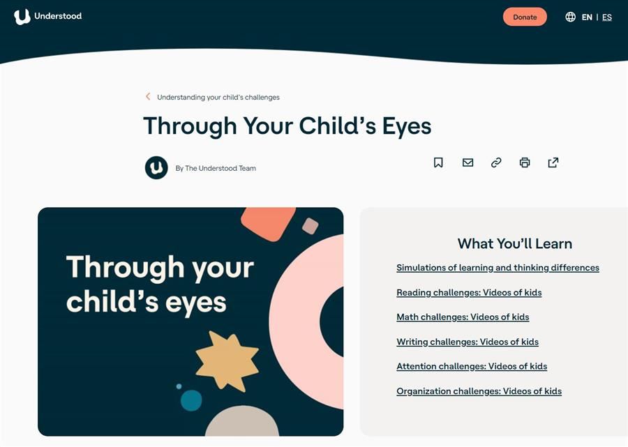 screenshot of Understood.org website - Through Your Child's Eyes 