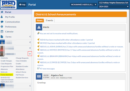 screen shot to select Forms Summary from left side of screen