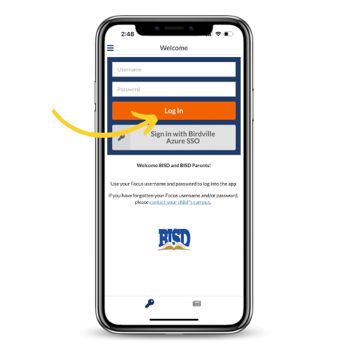 mobile view of area to click to Log In