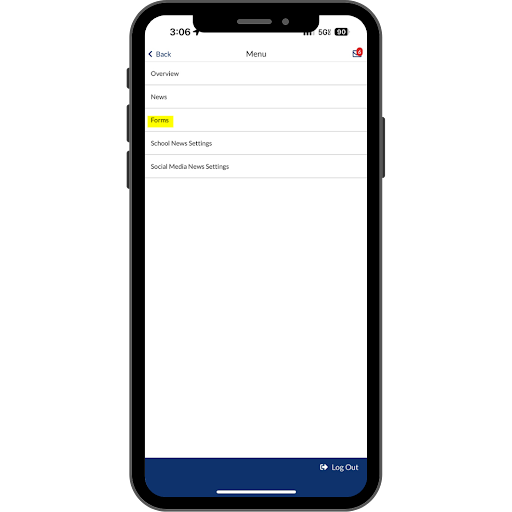 mobile view of selecting Forms within app